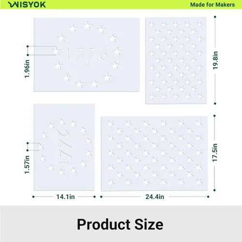 Vista 2 de WISYOK 4 plantillas para plantillas de bandera estadounidense de 50 estrellas, 4 tamaños, ideales para diseño de manualidades, proyecto del Día