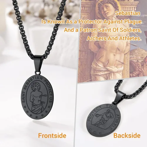 Vista 3 de PROSTEEL Collar de acero inoxidable de San Sebastián medalla de San Sebastián para hombre para béisbol fútbol baloncesto fútbol deportes 22-24
