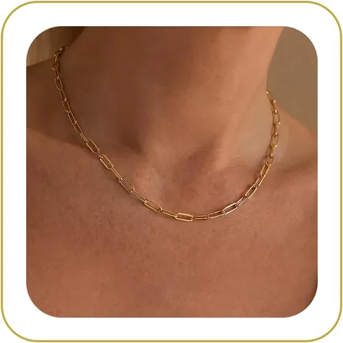 Vista 16 de Tewiky - Collar de Cadena de Oro para Mujer, Chapado en Oro de 14 Quilates, Collar de Cuentas Finas con Forma de Ola, Collar Delicado de Oro Capa