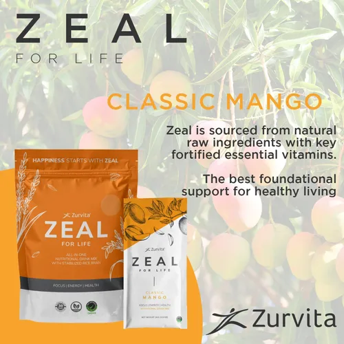 Vista 3 de Zurvita - Mezcla de bebida Zeal for Life Wellness - Sabor clásico de mango - Sin gluten, vegana, con biotina, vitaminas y minerales para la salud