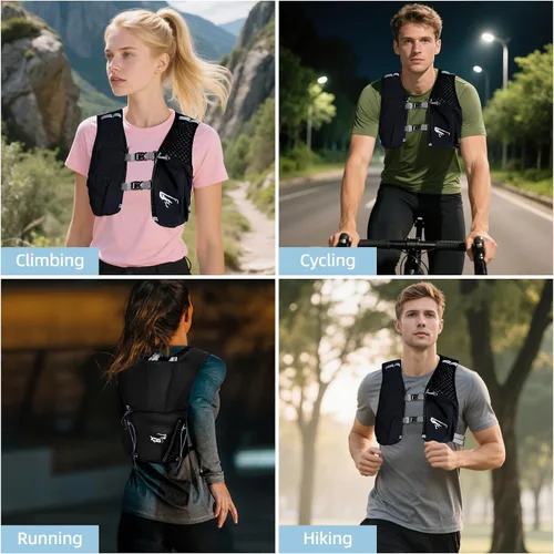 Vista 7 de Mochila de hidratación para mujeres y hombres, chaleco ligero para correr con bolsa de agua de 1.5 L, mochila de agua transpirable para senderismo