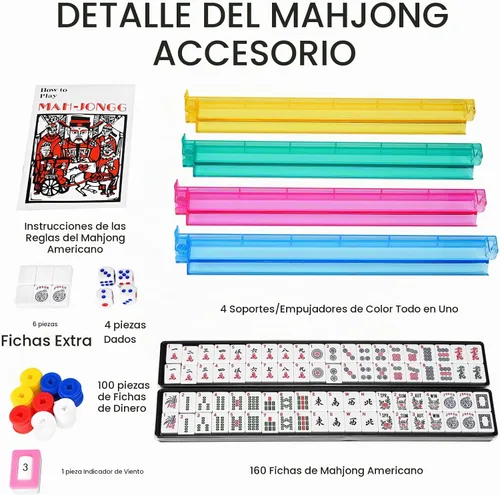 Vista 2 de American Mahjong - Juego de 166 azulejos prémium con 4 empujadores