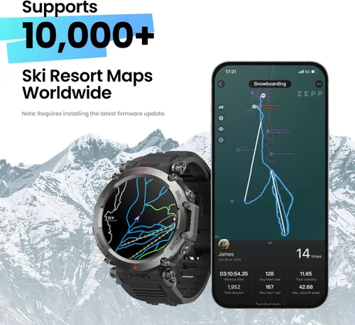 Vista 2 de Amazfit T-Rex - Reloj ultra inteligente de 1.77 pulgadas para hombre, batería de 20 días, apnea de 98.4 ft, GPS de doble banda, resistente al barro