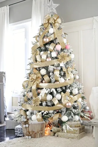 Vista 6 de HUIHUANG - Cinta de Navidad de champán con alambre, cinta metálica con purpurina brillante de 2-1/2", para árbol, lazos, suministros para coronas