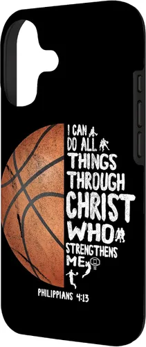 Vista 2 de Funda de baloncesto para iPhone 17 con texto en inglés "I can do All Things Through Christ Philippians