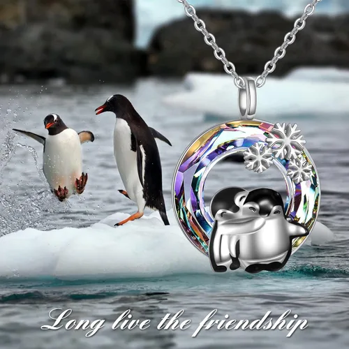Vista 6 de Pingüinosperezosospandasbúhospanda rojojirafagatosllamasdinosaurioosocerdo monoconejito de Pascua, regalos de pingüinos, plata de ley 925, joyería