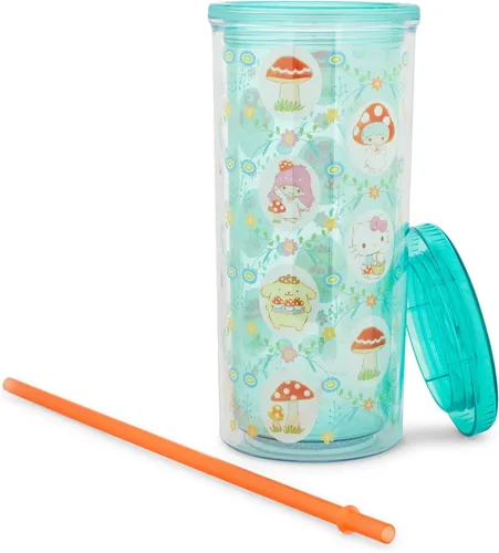 Vista 3 de Silver Buffalo Sanrio Hello Kitty and Friends - Taza de plástico para carnaval con tapa resistente a derrames y popote reutilizable, capacidad