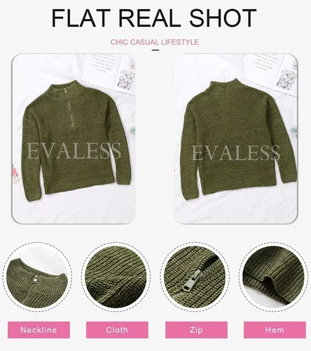 Vista 6 de EVALESS Suéteres con cremallera de un cuarto para mujer, suéter de manga larga Waffle Kint, trajes casuales de negocios
