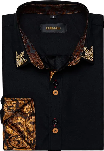 Vista 3 de DiBanGu Camisa casual de manga larga con botones para hombre, cuello de ajuste regular