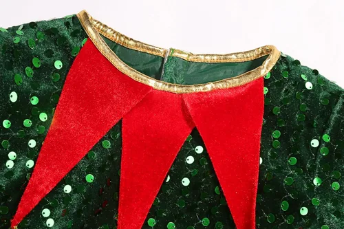 Vista 3 de Disfraz de elfo de Navidad para niños, disfraz de Santa ayudante, vestido de elfo para niñas
