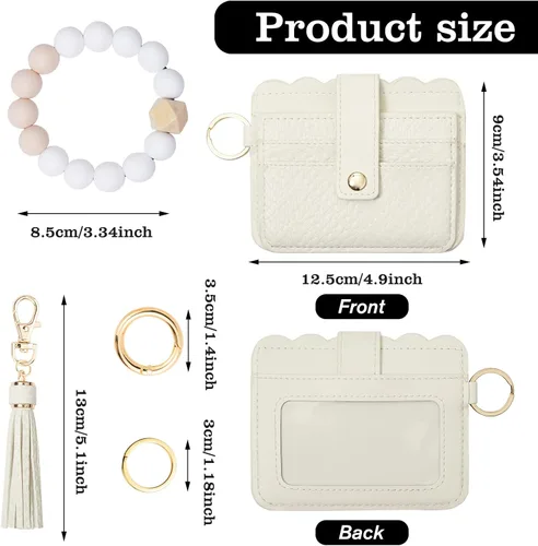 Vista 2 de Lostars Llavero tipo cartera para mujer, tarjetero RFID con llavero, llavero de bolsillo para tarjetas de borla para mujer