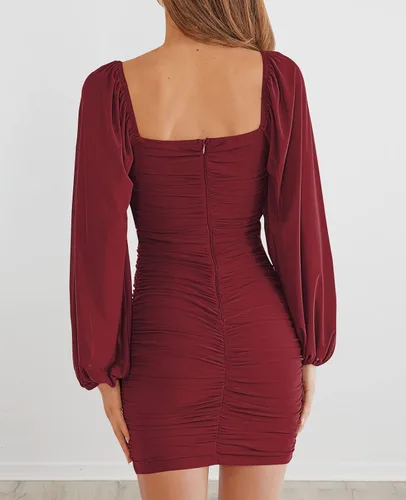 Vista 3 de MEROKEETY Minivestido de manga larga con cuello cuadrado para mujer