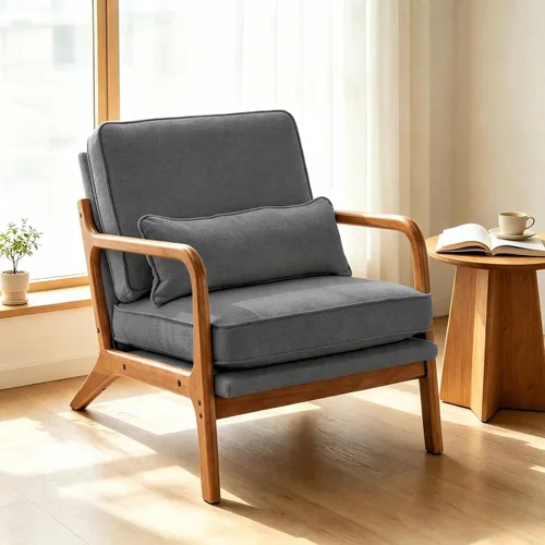 Vista 16 de Karl home Silla de lectura Mid-Century Modern Accent color beige Lino Beige