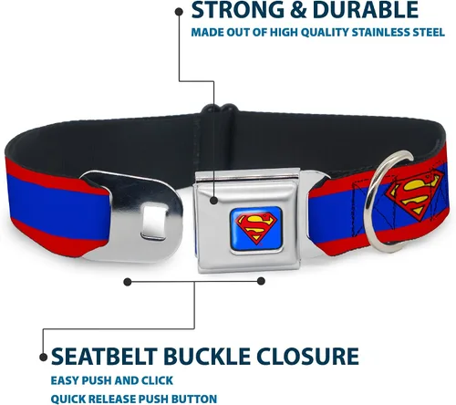 Vista 4 de Collar de perro Hebilla de cinturón de seguridad Superman Shield Stripe Rojo Azul 9 a 15 pulgadas 1.0 pulgadas de ancho