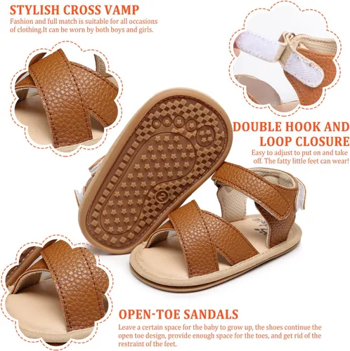 Vista 3 de HONGTEYA Sandalias para bebés y niñas de 0 a 24 meses, zapatos de verano para bebés, suela de goma antideslizante, zapatos de caminar para bebés
