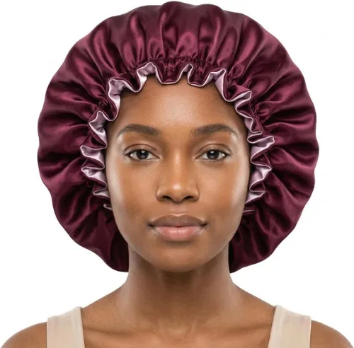 Vista 18 de Gorro de pelo para dormir, gorro de noche con clip ajustable, gorro reversible para el cabello para mujer, gorro de satén de seda