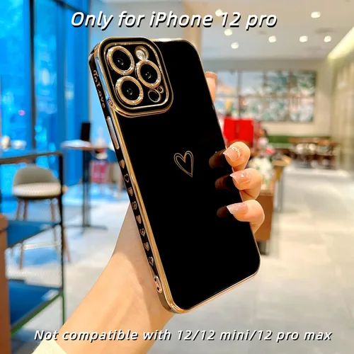 Vista 2 de Funda compatible con iPhone 12 Pro para mujeres y niñas, diseño estético, lindo, de lujo, moderno, de corazón dorado, delgada, de silicona, a prueba