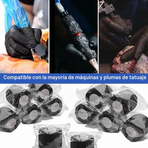 Vista 5 de 24 cubiertas elásticas autoadhesivas para máquina con cinta de agarre de tatuaje, color negro