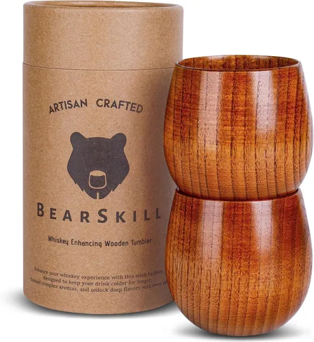 Vista 8 de BearSkill Vaso de madera carbonizada de bourbon para beber, vaso de whisky, regalos de bourbon para hombres, vaso de madera a la antigua, gran
