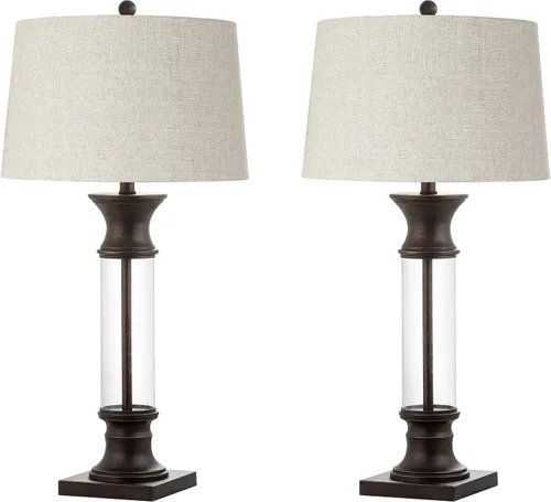Vista 6 de JONATHAN Y Juego de 2 lámparas de mesa de bronce y cristal transparente de 32 pulgadas para sala de estar, lámparas rústicas de mesita de noche