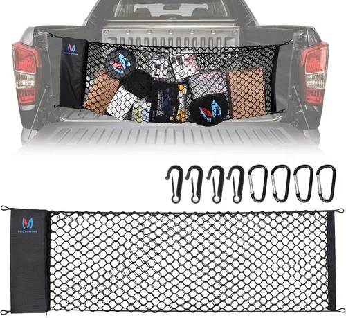 Vista 11 de MICTUNING - Red de carga para caja de camión, red de carga elástica de 49 x 15.2 pulgadas, elástica a 60 pulgadas con 4 mosquetones de metal