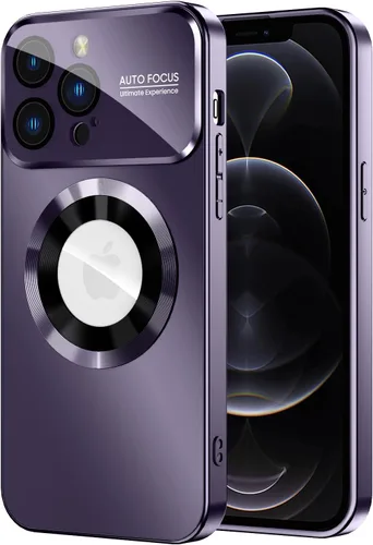 Vista 30 de MAKAVO Funda magnética para iPhone 12 Pro, compatible con MagSafe, protector de lente de cámara integrado, vista de logotipo, funda de teléfono a