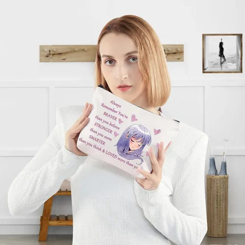 Vista 4 de WZMPA Amine Girl - Bolsa de cosméticos para fanáticos del anime, regalo You Are Braver Stronger Smarter Than You Think Japón Anime maquillaje bolsa