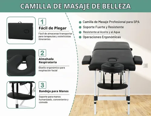 Vista 3 de Mesa de masaje, cama de 2 pestañas plegables, cama de masaje portátil para extensiones de pestañas, mesa de masaje ancha con bolsa de transporte