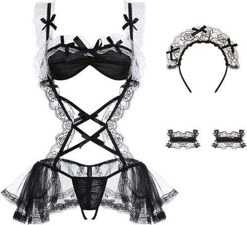 Vista 4 de Lencería sexy para mujer para sexo juego travieso uniforme de roles cosplay tentación ropa interior erótica conjunto de peluche babydoll