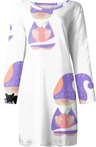 Vista 3 de Vestido de Halloween para mujer, casual, holgado, manga larga, con estampado, para disfraz