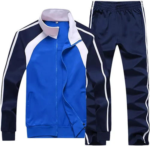 Vista 13 de Sun Lorence Conjunto deportivo para correr para hombre, casual, con cremallera completa Negro Rojo 822