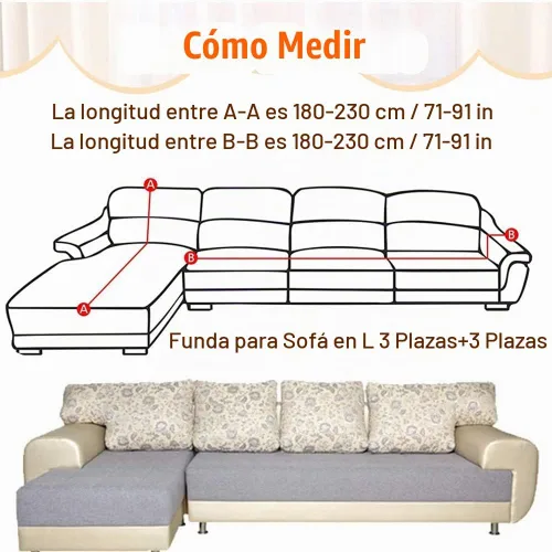 Vista 2 de ele ELEOPTION - Funda para sofá seccional de tela elástica universal para sofá en forma de L, protector para sala de estar (forma de L 3+3 plazas)