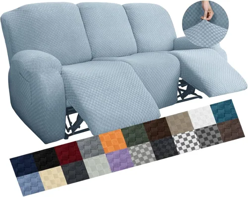 Vista 49 de YEMYHOM Funda elástica de 4 piezas para silla reclinable de jacquard con bolsillo lateral, antideslizante, ajustable, protector de muebles con parte