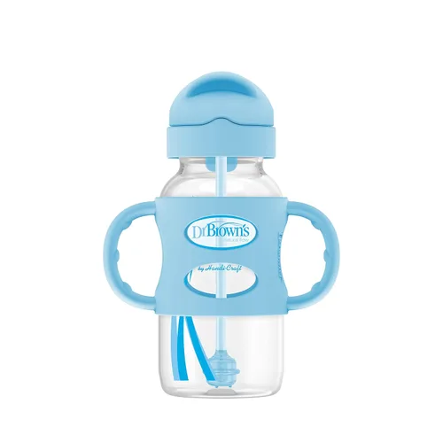 Vista 12 de Dr. Brown's Milestones - Botella con pajita de transición de cuello ancho con asas 100% de silicona y pajita con peso, 9 oz/270 mL, gris, 6m+