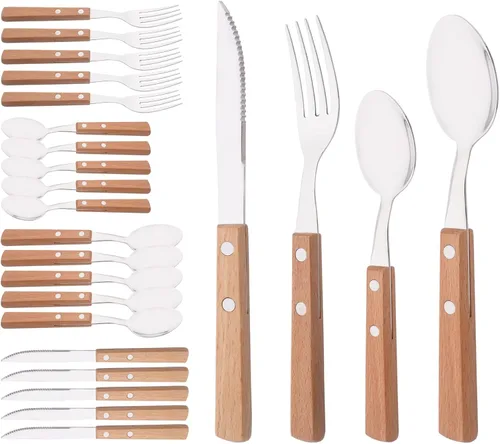 Vista 9 de Juego de 8 cucharas de espresso, juego de cubiertos de acero inoxidable 304 con mango de madera, cucharas pequeñas para postre, té, aperitivo, café