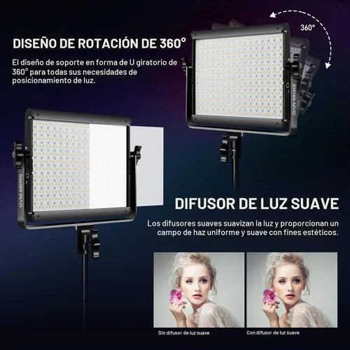 Vista 6 de GVM - Luz de video LED RGB con kits de iluminación, panel de luz LED 680RS 50W con control Bluetooth, 2 paquetes de iluminación de fotografía