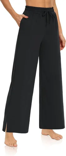 Vista 2 de DIBAOLONG Pantalones de pierna ancha para mujer, pantalones de yoga sueltos con cordón, cómodos pantalones de pijama palazzo con bolsillos