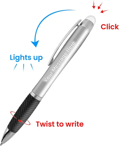 Vista 8 de Bolígrafos personalizados, paquete de 80 grabados láser sin granel, bolígrafo de 3 pulgadas, lápiz óptico y área personalizada con luz, nombre