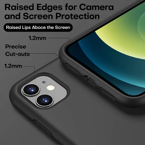 Vista 4 de CellEver Funda de silicona resistente para iPhone 11, protección militar contra caídas, protección elevada de pantalla y cámara, interior sin Negro