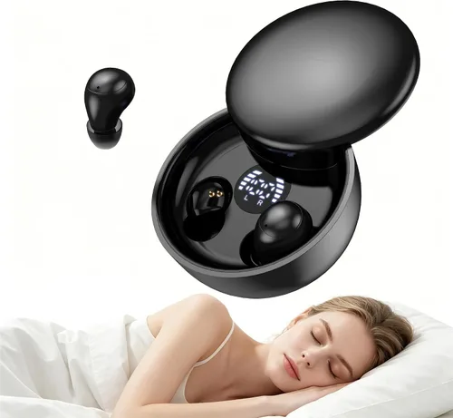 Vista 9 de Auriculares para dormir, mini auriculares inalámbricos invisibles para canales auditivos pequeños, auriculares Bluetooth ergonómicos con sonido Beige