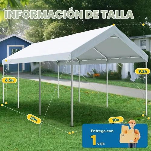 Vista 5 de Quictent Toldo de Cochera Resistente de 10x20 pies Carpa Galvanizada para Automóvil Refugio de Garaje al Aire Libre para Botes con Estructura
