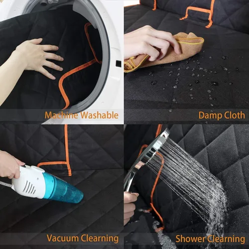 Vista 5 de Funda de asiento de automóvil para perro, antideslizante, impermeable, resistente, cinturón de seguridad central, compatible con reposabrazos