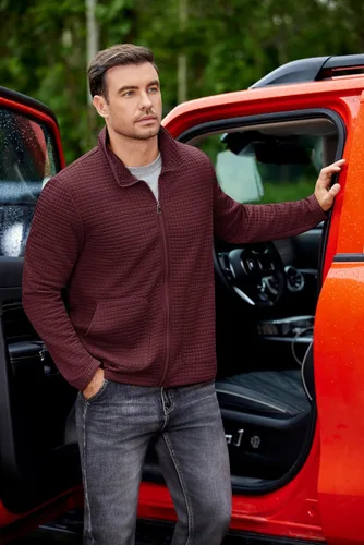Vista 7 de COOFANDY Chaqueta Varsity Ligera para Hombre Chaquetas Bomber Casuales Sudaderas Waffle con Cremallera y Bolsillo