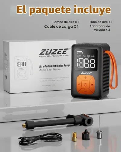 Vista 8 de ZUZEE Mini Bomba de Bicicleta, Bomba de Neumáticos de Bicicleta Portátil de 150 PSI con Medidor, 3 Veces Más Rápida y Parada Automática y Motor Sin