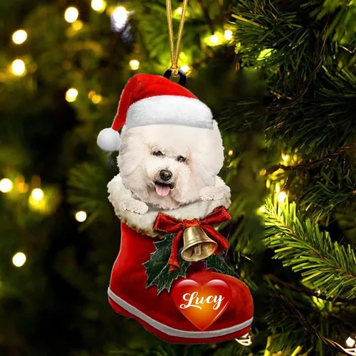 Vista 10 de Adorno de Navidad de perro afgano en bota de Papá Noel, adorno de nombre de perro personalizado, regalo para amante de los perros, decoración