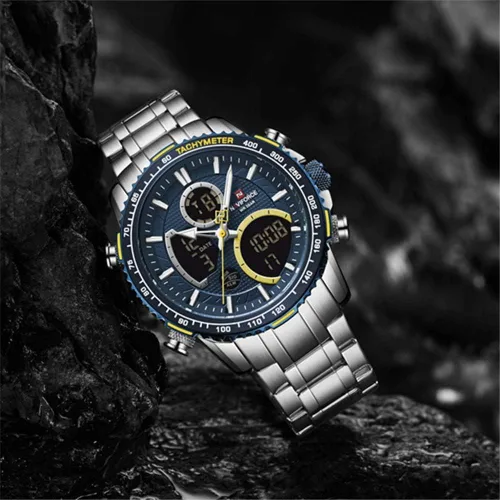 Vista 5 de NAVIFORCE Reloj analógico digital para hombre cronógrafo resistente al agua deportivo relojes de cuarzo de negocios moda de acero inoxidable Militar