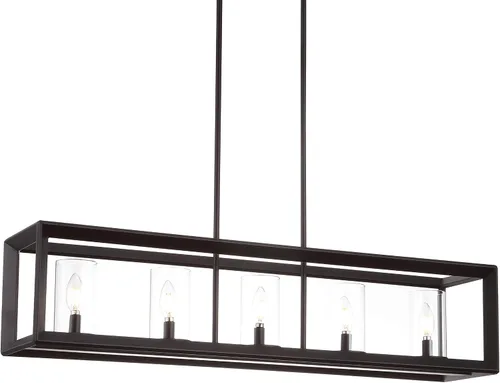 Vista 8 de JONATHAN Y Candelabro LED lineal de latón dorado de 38.5 pulgadas, con 5 luces, pantallas de vidrio transparente ajustables, lámpara colgante