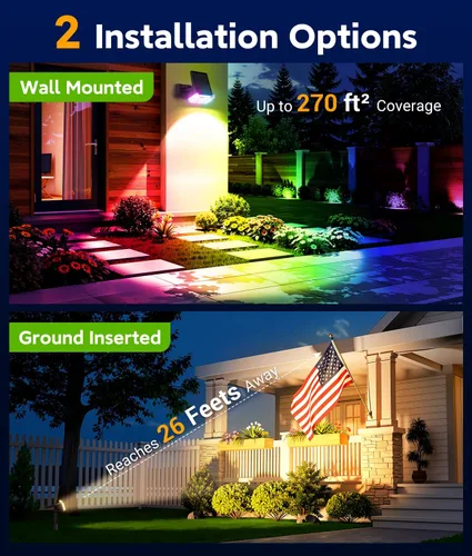 Vista 3 de LETMY Solar Lights Outdoor Waterproof IP65, 4 Pack Solar Spot Lights Outdoor with 2 Big LEDs, 2-in-1 Wall Lights & 8 Modes Solar Landscape