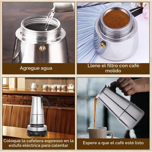Vista 5 de 4Cups - Cafetera portátil de acero inoxidable de 6.8 fl oz, cafetera eléctrica de 110 V, cafetera eléctrica con estufa eléctrica (6.8 fl oz, 4 tazas)