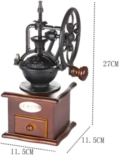 Vista 2 de Molinillo de café de manivela vintage, molino de madera clásico, molinillo de frijoles manual para café casero con práctico mango de ahorro